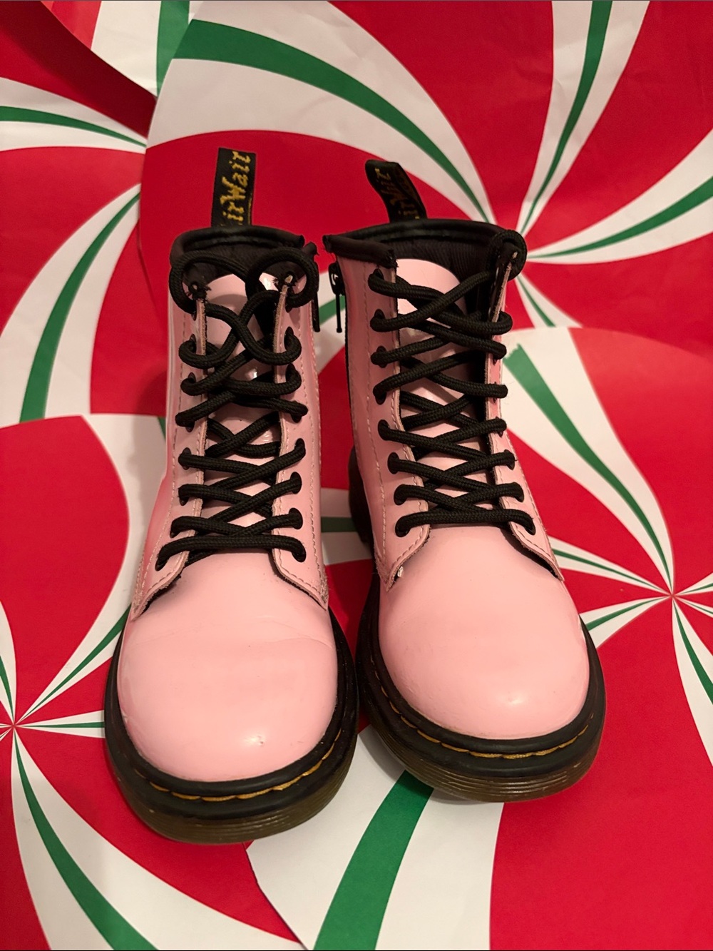 Dr. Martens Pink Leather Lace-Up Boots with Black Accents for girls